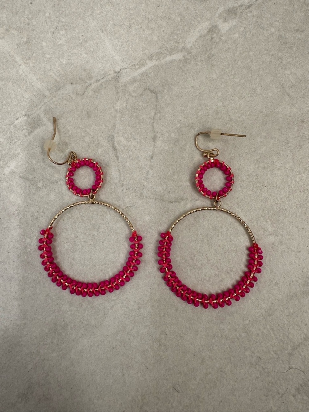 Handmade Magenta and Gold Tone Beaded Earrings